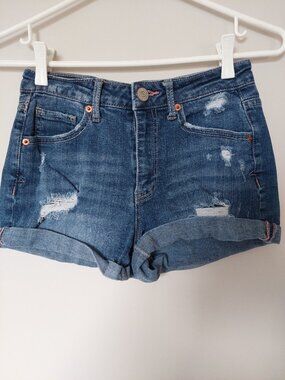Aeropostale Women's Size 2 Distressed Denim Shorts rolled hem High Rise